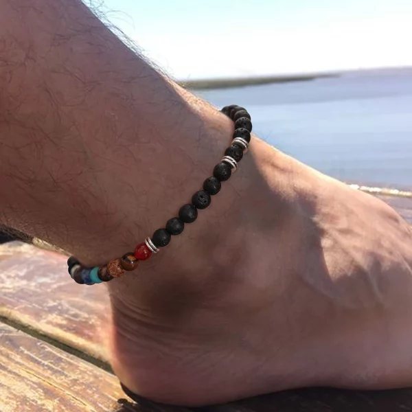 Volcanic Stone and Glass Beads Anklet